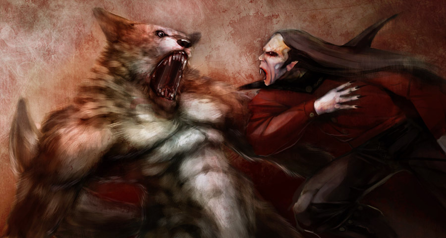 Vampire werewolf fight by mindsiphon